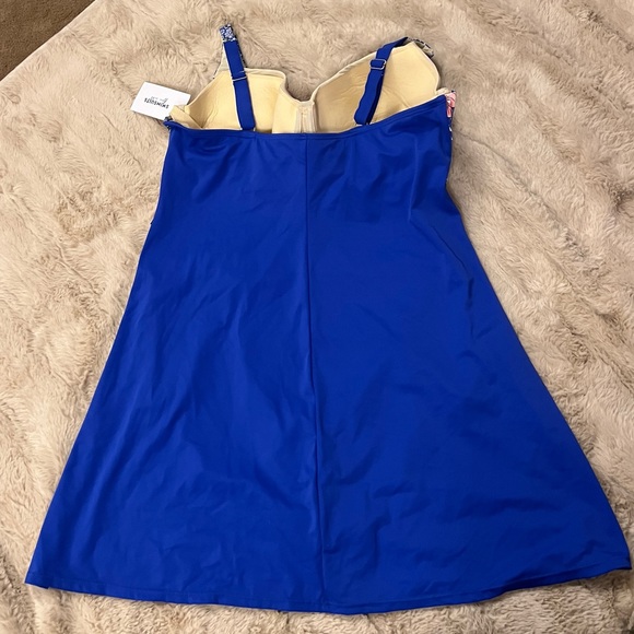 Swimsuits For All NWT Size 34 Draped Front Swimdress Blue Floral Modest - Picture 8 of 12